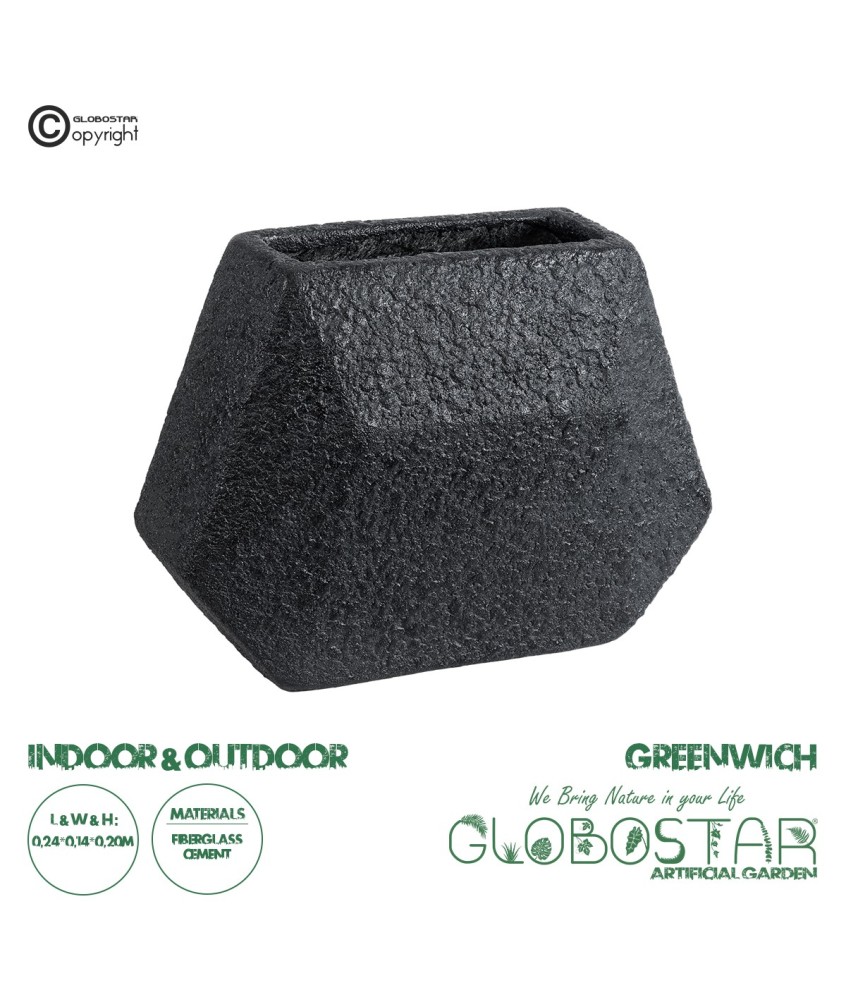 GloboStar® Artificial Garden GREENWICH 20787 Επιδαπέδιο Πολυεστερικό Τσιμεντένιο Κασπώ Γλάστρα - Flower Pot Μαύρο Μ24 x Π14 x Υ20cm